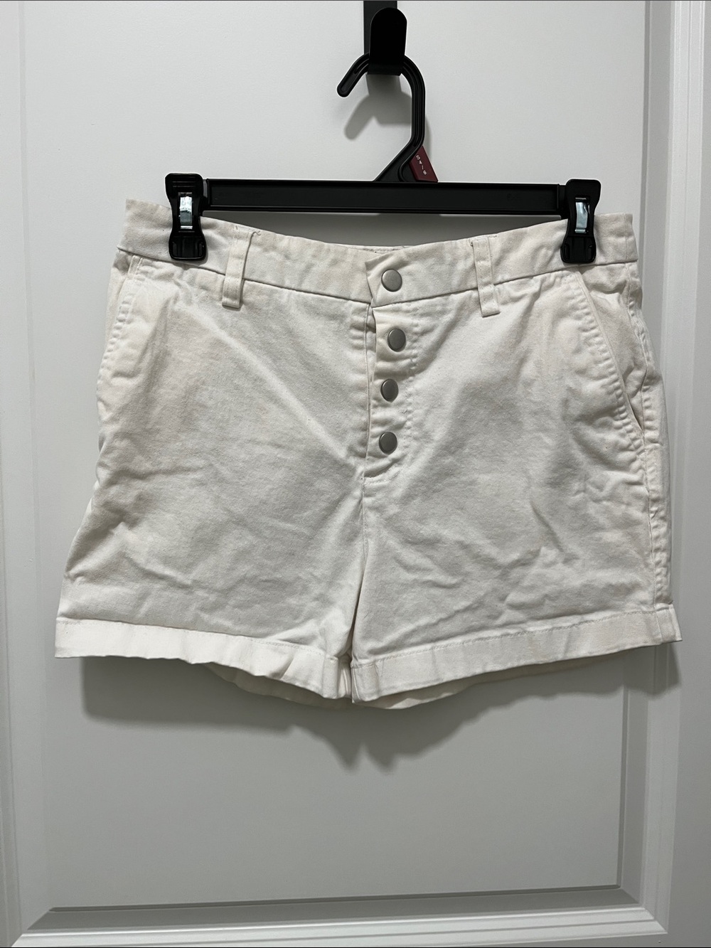 Women's High-Rise Button-Front White Shorts